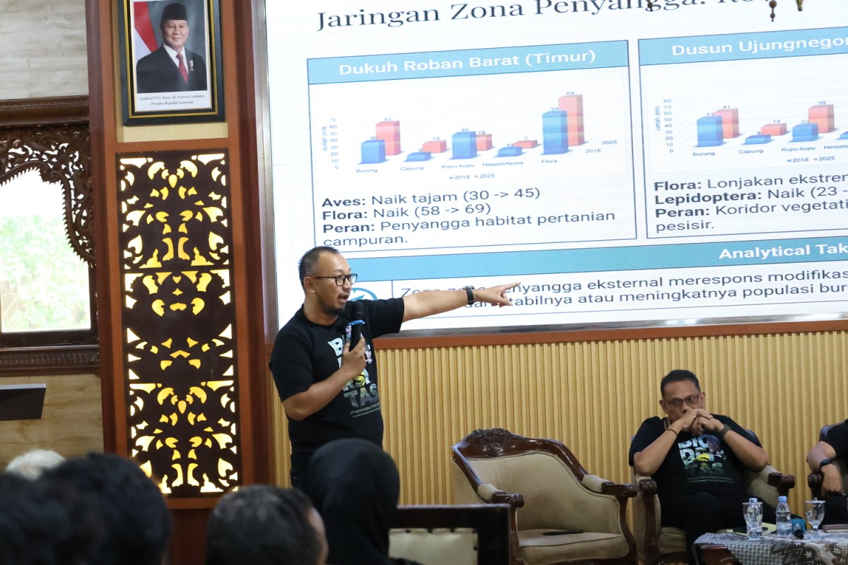 Hidayat Ashari, M.Agr., a researcher at the National Research and Innovation Agency (BRIN), presented the study's findings and highlighted the key insights from the Biodiversity Book of the Central Java Power Plant 2 × 1,000 MW, which documents the rich biodiversity within PT Bhimasena Power Indonesia's operational area based on scientific monitoring conducted between 2013 and 2025.